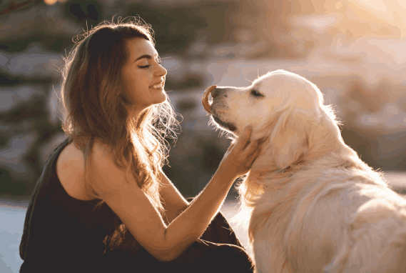 A Girl Pampering The Dog